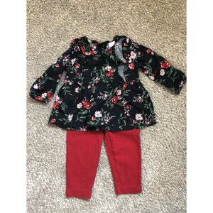 Floral Twill Top & Ribbed Cotton Leggings